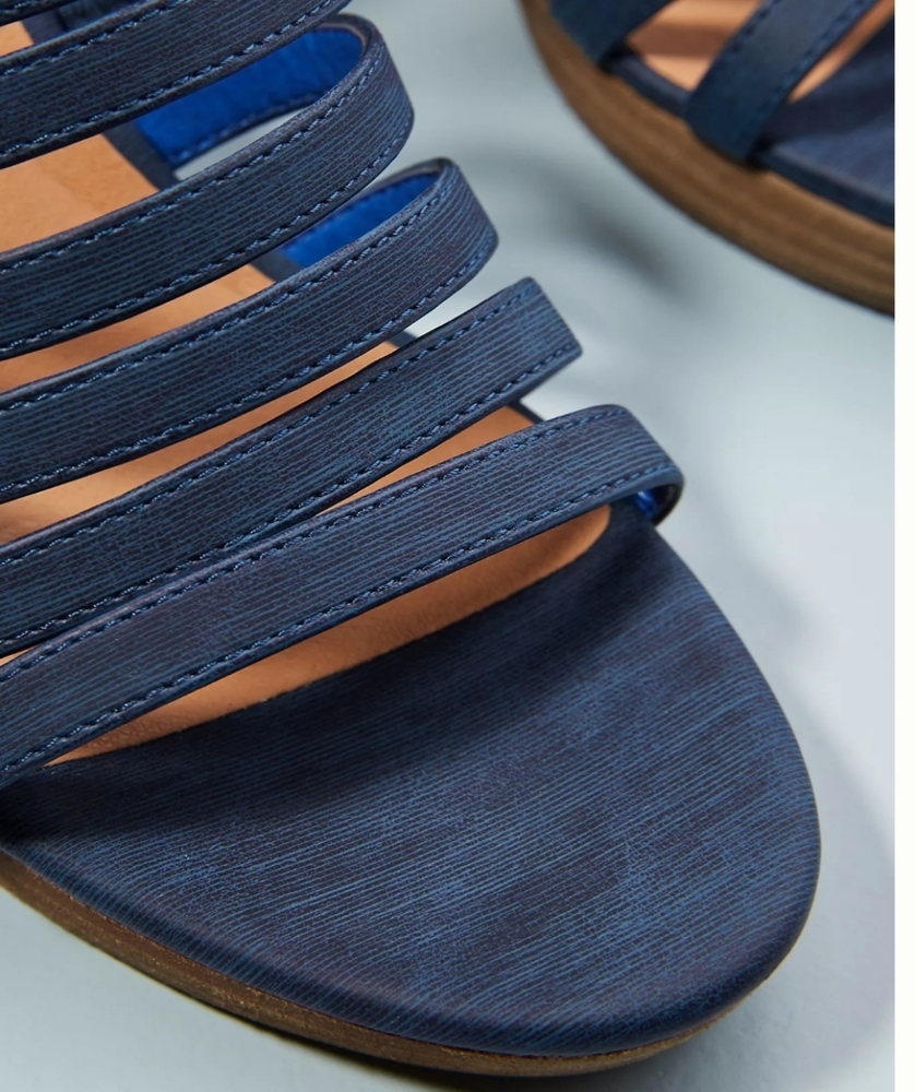 Anthropologie Navy Blue Strappy Leather Wedge Sandals - Picture 3 of 9